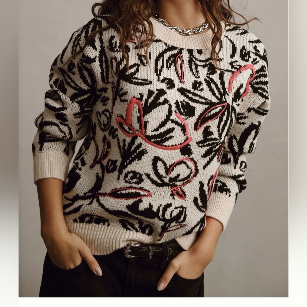 Anthropologie Floral pop embroidered sweater, NWT